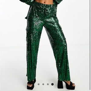 Wide leg sequin cargo pants